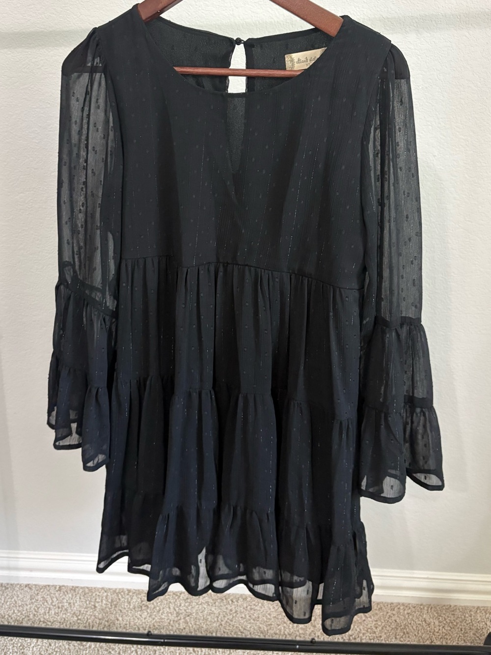 Altar’d State Black Swiss Dot Tiered Babydoll Mini Dress